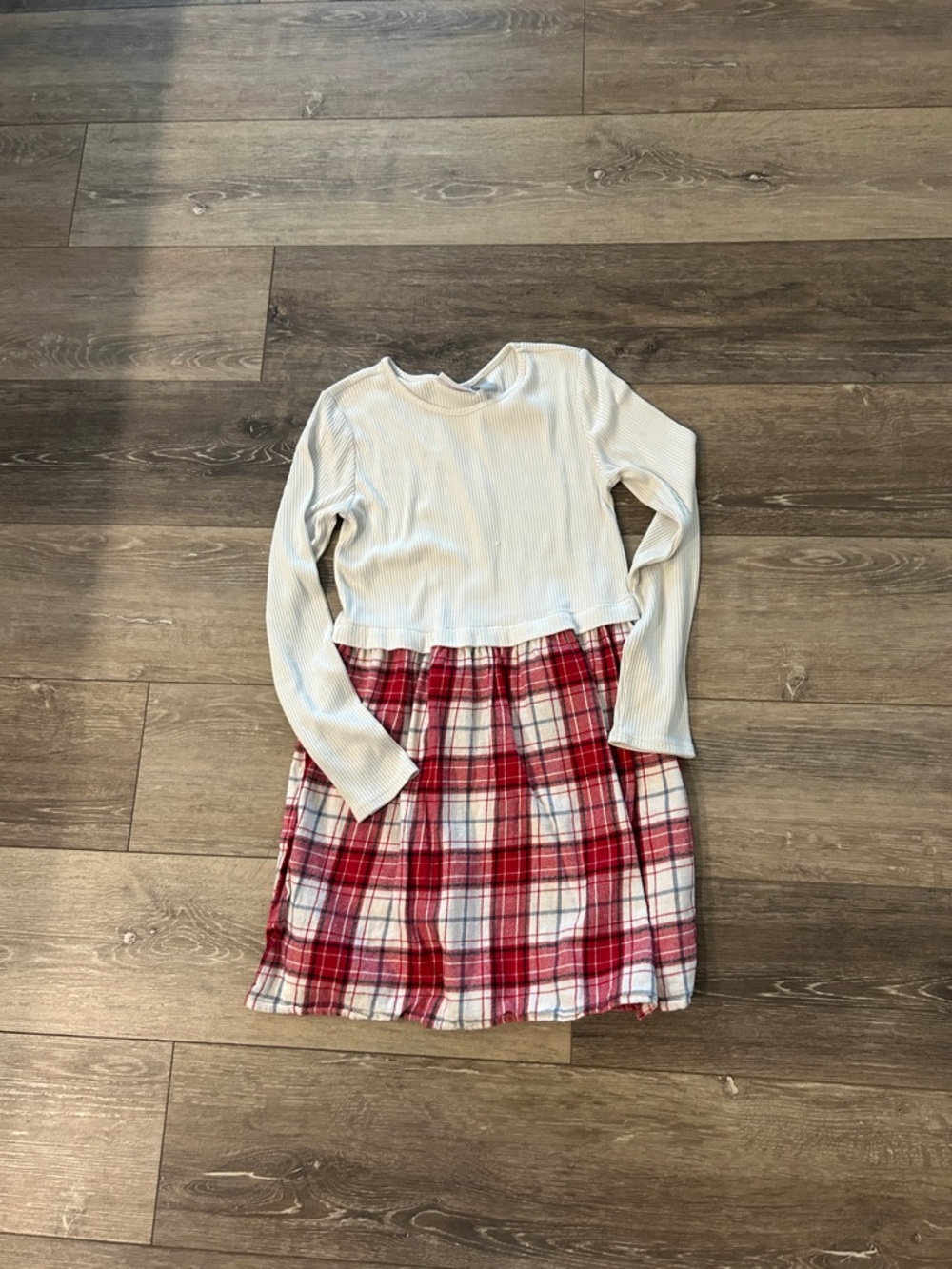 The Children's Place Light Blue Top with Red Plaid Skirt Dress